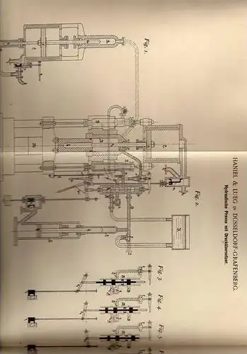 Original Patentschrift - Haniel & Lueg in Düsseldorf - Grafenberg , 1898 , Hydraulische Presse !!!