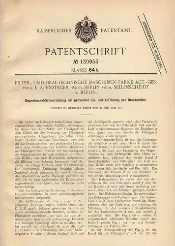 Original Patentschrift - Brautechnische Fabrik in Berlin , 1901 , Abfüllapparat  , Zapfhanh , Bier , Brauerei !!!