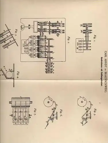 Original Patentschrift - C. Arndt in Braunschweig , 1898 , Kontrollkasse mit Quittungsdrucker , Kasse , Registrierkasse