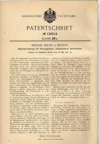 Original Patentschrift - M. Bauer in Pegnitz , 1901 , Kläranlage für Gerbbrühe , Brühe !!!