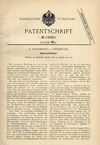 Original Patentschrift - A. Haarmann in Osnabrück , 1900 , Träger für Schienen , Eisenbahn !!!