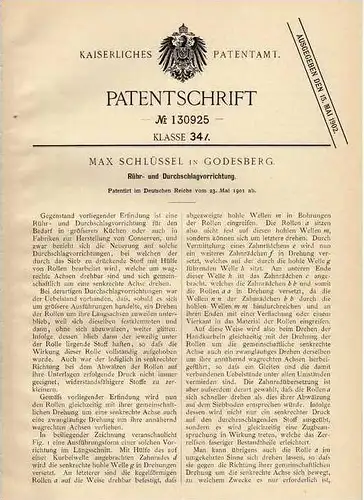 Original Patentschrift - M. Schlüssel in Godesberg , 1901 , Rühr- und Durchschlagapparat für Konservern , Dosenöffner !!