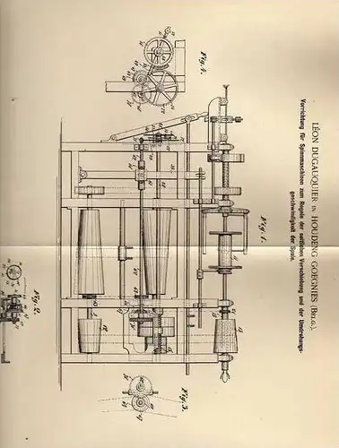 Original Patentschrift - L. Dugauquier in Houdeng Goegnies , 1901 , Spinnmaschine , Spinnerei !!!