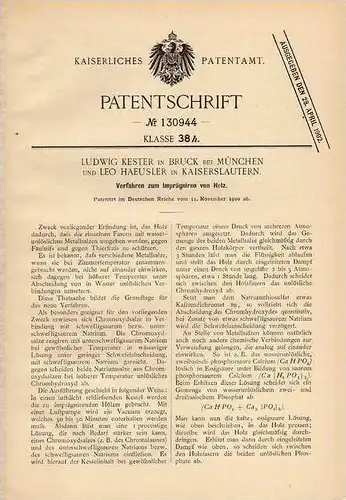 Original Patentschrift - L. Kester in Bruck b. München , 1900 , Imprägnierung von Holz , Tischler , Schreiner !!!