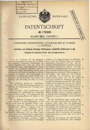 Original Patentschrift - Seifenfabrik in Crefeld , 1904 , Seifenmasse , Kühlung von Seife !!!