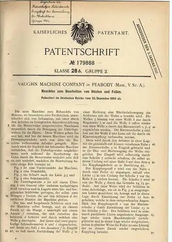 Original Patentschrift - Maschine für Haut und Fell , 1903 , Vaughn Machine Comp. in Peabody !!!