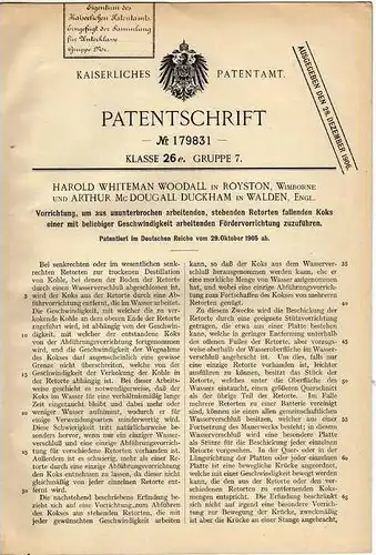 Original Patentschrift - H. Woodall in Royston und Walden , 1905 , Fördervorrichtung für Koks , Kohle , Bergbau !!!