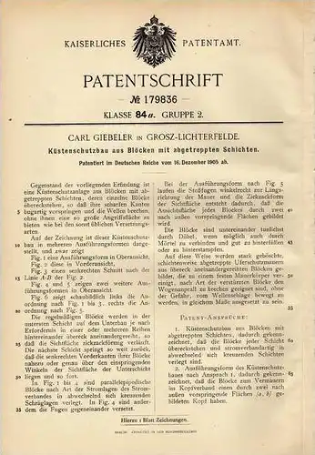 Original Patentschrift - C. Giebeler in Groß Lichterfelde , 1905 , Küstenschutz , Schutzbau , Hochwasser , Flut !!!