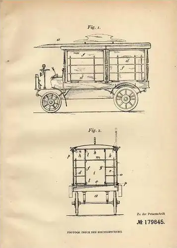Original Patentschrift - Reklamewagen , 1905 , W. Lefévre in Berlin , Werbung , Reklame , LKW , Kutsche !!!
