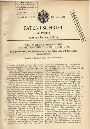 Original Patentschrift - G.Meier in Hillegossen und Schildesche , 1905 ,Düngerstreumaschine , Dünger , Düngerstreuer !!!