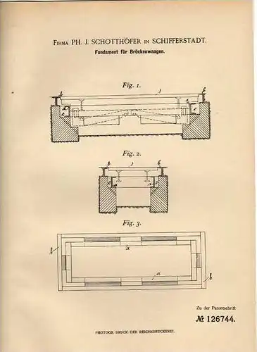 Original Patentschrift - Fa. Schotthöfer in Schifferstadt , 1901, Fundament für Brückenwaagen , Waage , Brücke !!!