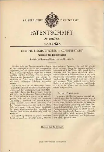 Original Patentschrift - Fa. Schotthöfer in Schifferstadt , 1901, Fundament für Brückenwaagen , Waage , Brücke !!!