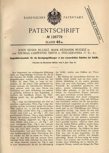 Original Patentschrift - Verschluß der Schotten von Schiffen , 1899 , J. Muckle in Philadelphia !!!