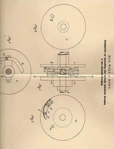 Original Patentschrift - M. Wolz in Bonn , 1901 , Getrieb mit Bewegungsumwandlung !!!