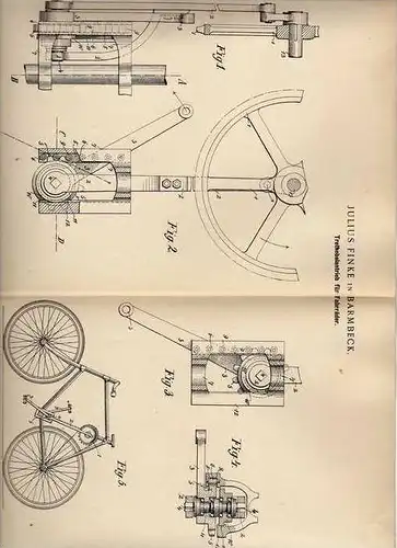 Original Patentschrift - J. Finke in Barmbeck , 1900 , Trethebelantrieb für Fahrräder , Fahrrad !!!