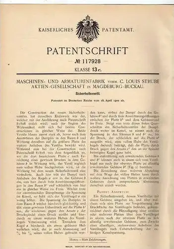 Original Patentschrift - Maschinenfabrik in Magdeburg - Buckau , 1900 , Sicherheitsventil !!!