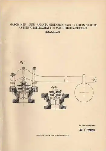 Original Patentschrift - Maschinenfabrik in Magdeburg - Buckau , 1900 , Sicherheitsventil !!!