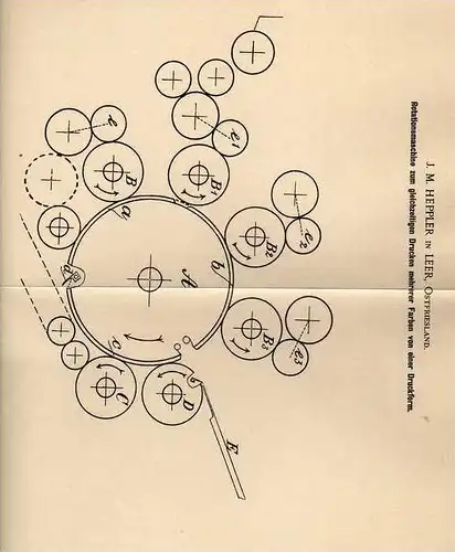 Original Patentschrift - J.M. Heppler in Leer , 1900 , Rotationsmaschine zum Drucken , Druckerei , Ostfriesland !!!