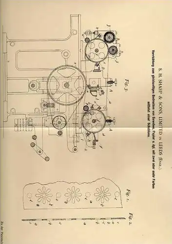 Original Patentschrift - A. Sharp in Leeds , 1899 , Druckmaschine für Papier und Gewebe , Druckerei !!!
