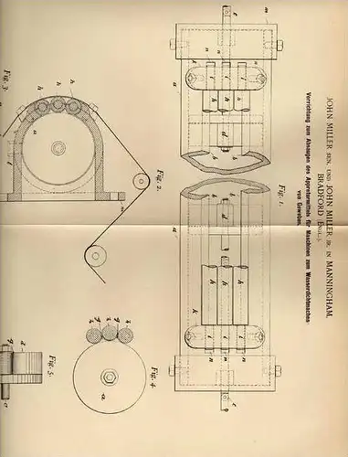 Original Patentschrift - J. Miller in Manningham , 1899 , Maschine für wasserdichte Gewebe !!!