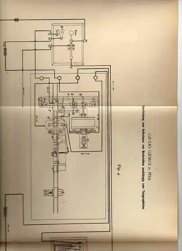 Original Patentschrift - G. Giorgi in Pisa , 1898 , Telegraphie , Aufnehmen von Nachrichten , Telegraph , telegraphy !!