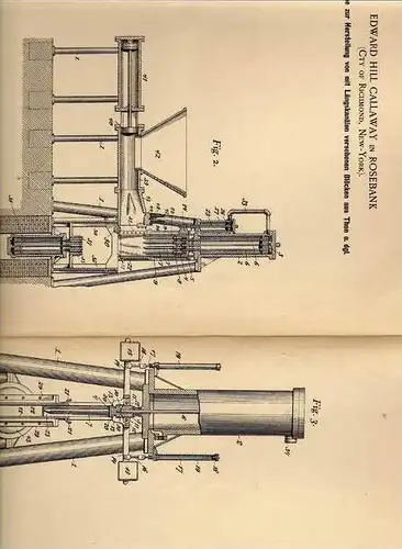 Original Patentschrift - E. Callaway in Rosebank , 1898 , Presse für Formen aus Thon !!!