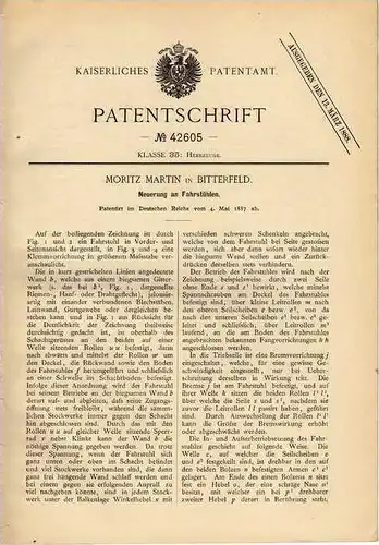 Original Patentschrift - M. Martin in Bitterfeld , 1887 , Fahrstuhl , Lift , Aufzug !!!