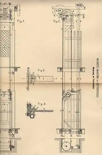 Original Patentschrift - M. Martin in Bitterfeld , 1887 , Fahrstuhl , Lift , Aufzug !!!