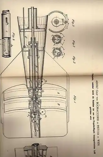 Original Patentschrift - Graf v. Buonaccorsi in Wien , 1887 , Torpedo mit Druckluft !!!