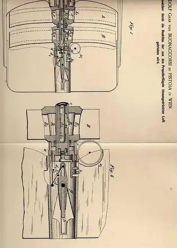 Original Patentschrift - Graf v. Buonaccorsi in Wien , 1887 , Torpedo mit Druckluft !!!