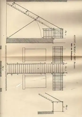 Original Patentschrift - A. de Waele in Gent , 1887 , Not- und Rettungstreppe , Feuerwehr , Rettung , Treppe !!!