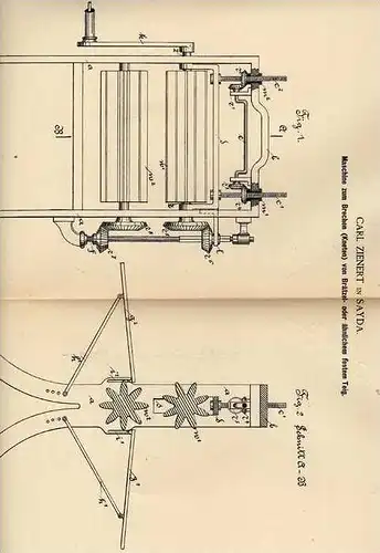Original Patentschrift - C. Zienert in Sayda , 1887 , Brezel Maschine , Bäckerei , Bäcker !!!