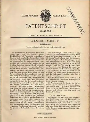 Original Patentschrift - A. Richter in Soest , 1887, Ausziehkessel , Kessel !!!