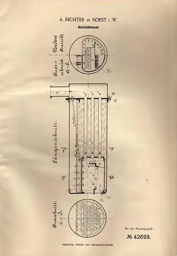 Original Patentschrift - A. Richter in Soest , 1887, Ausziehkessel , Kessel !!!