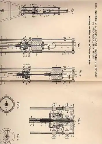 Original Patentschrift - A. Schroedter in Rixdorf  , 1899 , Füllvorrichtung für Bierkrüge , Flaschen , Bier , Brauerei !