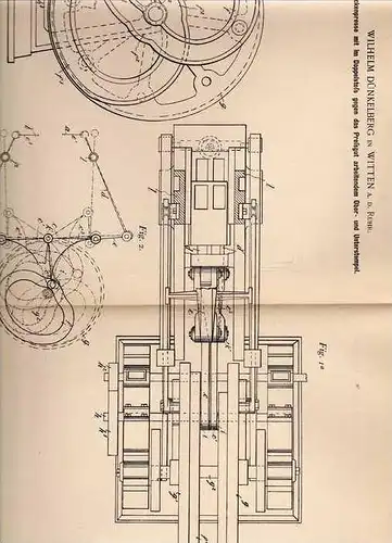 Original Patentschrift - W. Dünkelberg in Witten a.d. Ruhr , 1899 , Trockenpresse , Presse !!!