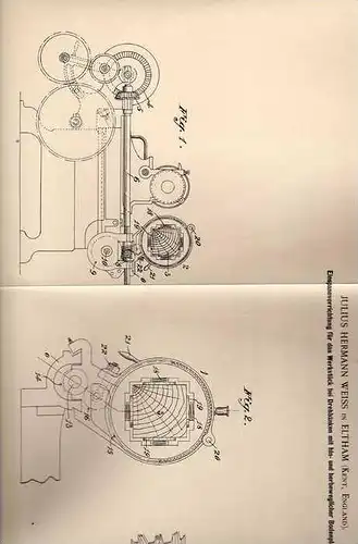 Original Patentschrift - Drehbank , 1899 , J. Weiss in Eltham , Kent in England !!!