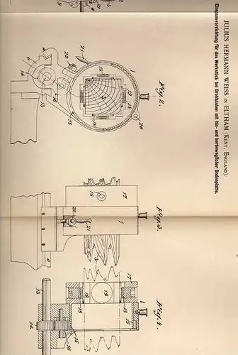 Original Patentschrift - Drehbank , 1899 , J. Weiss in Eltham , Kent in England !!!