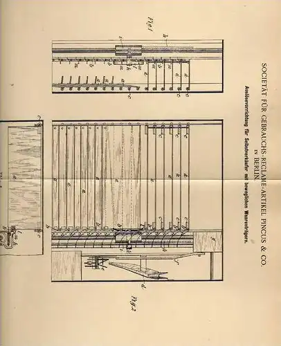 Original Patentschrift - Reclame Artikel Pincus & Co in Berlin , 1899 , Selbstverkäufer Apparat , Reklame !!!