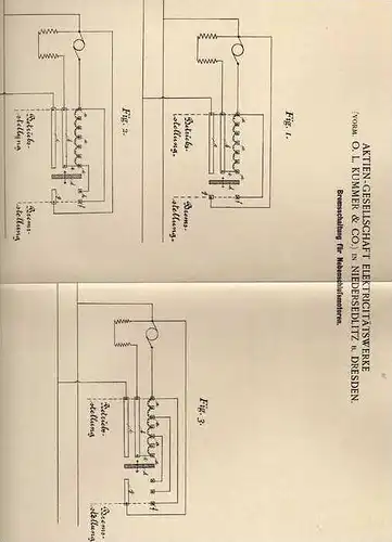 Original Patentschrift - Elektricitätswerke in Niedersedlitz , 1900 , Bremsschaltung für Motoren !!!