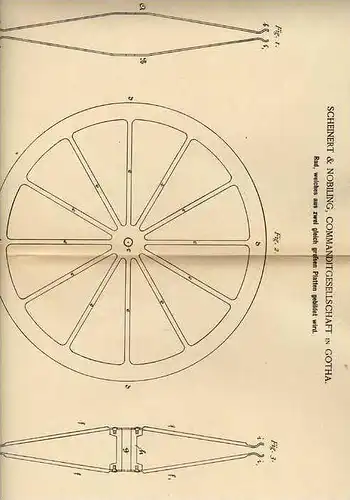 Original Patentschrift - Scheinert & Nobiling in Gotha , 1887 , Rad aus zwei Platten !!!