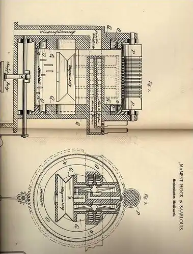 Original Patentschrift - M. Hock in Saarlouis , 1886 , Mechanisches Musikwerk , Jukebox , Musik !!!