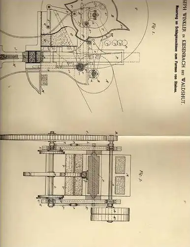 Original Patentschrift - J. Winkler in Kiesenbach b. Waldshut , 1887 , Schlagmaschine zum formen v. Steinen !!!