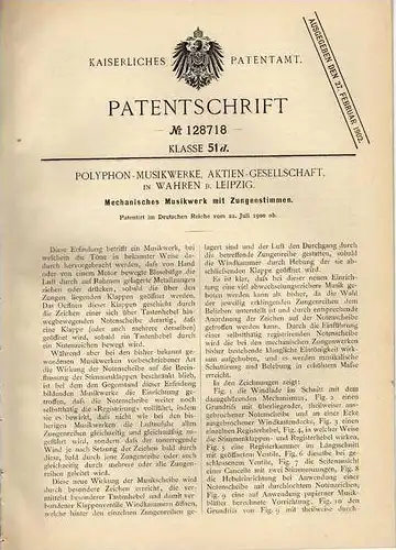 Original Patentschrift - Polyphon Musikwerke in Wahren , 1900 , Mechanisches Musikwerk , Jukebox  !!!
