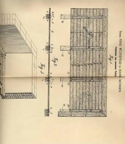 Original Patentschrift - F. Wüstenfeld in Hann. Münden , 1900, Fußboden aus einzelnen Tafeln , Parkett !!!