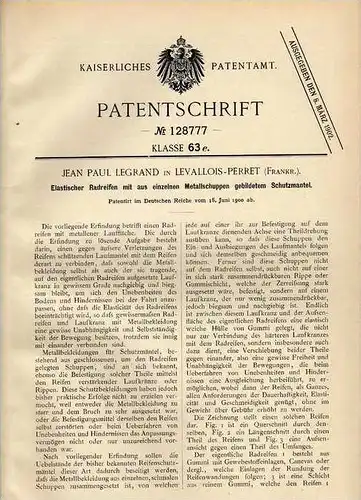 Original Patentschrift - J. Legrand in Levallois - Perret , 1900 , elastischer Reifen aus Metallschuppen !!!