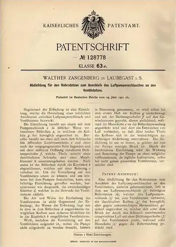 Original Patentschrift - W. Zangenberg in Laubegast , 1901 , Ventil Anschluß für Luftpumpe !!!