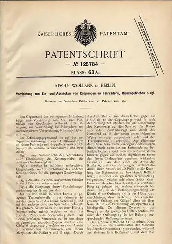 Original Patentschrift - Kupplung für Fahrrad , 1901, A. Wollank in Berlin!!!