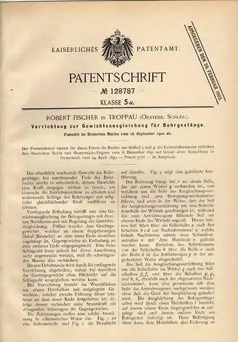 Original Patentschrift - R. Fischer in Troppau / Opava , 1900 , Gestänge für Bohrmaschine , Bohrer  !!!