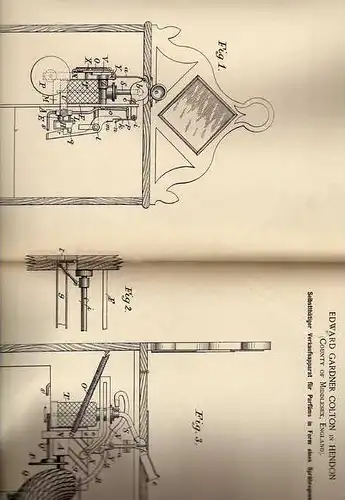Original Patentschrift - Verkaufsapparat für Parfüm , 1887 , E. Colton in Hendon , England !!!